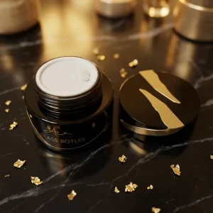 30g 50g 100g Glossy Black Glass Cosmetic Jar Empty Refillable Face Cream Eye Skin Care Bottle Set with Gold Pattern Lid