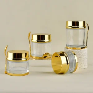 30g 50g 80g 100g Glass Cream Jars with Spoon and Gold Lids for Body Butter and Skincare