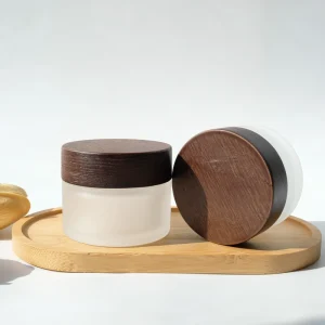 30g 50g Frosted Glass Cream and Butter Jar with Walnut Wood Lid