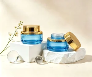 30g 50g Premium Transparent Yellow Glass Cosmetic Jar with Gold Plated Cap for Cosmetic Packing