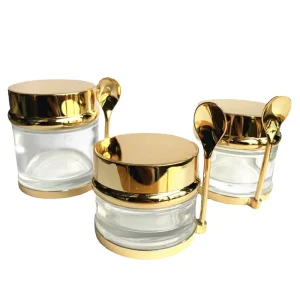 30g-80g Gold or Silver Glass Cosmetic Jar with Spoon for Eye Mask Cream