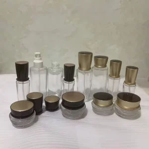 30ml 100ml 120ml 50g Luxury Glass Cosmetic Bottles & Jars Set with Gold Caps Premium Skincare Packaging for Lotion Serum Cream