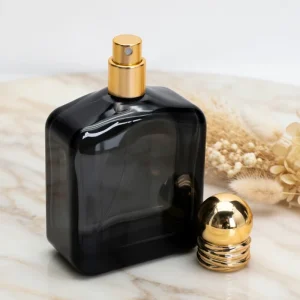 30ml 100ml Dark Square Perfume Glass Bottle With Gold Spray And Refillable Design