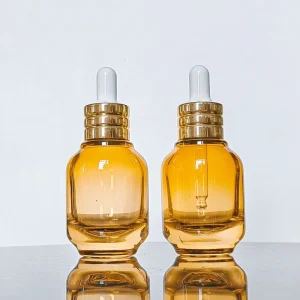 30ml 1oz Clear Orange Glass Essential Oil Bottle with Gold Serum Lids and White Dropper Cosmetics Bottles