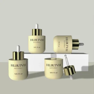 30ml 1oz Flat Shoulder Frosted Amber Glass Bottles with Dropper and Matte Finish for Essential Oil and Face Serum