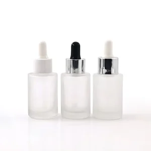 30ml 1oz Frosted Glass Dropper Bottle Round Flat Shoulder Serum Essential Oil Container