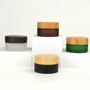 30ml 30g Frosted Glass Cosmetic Jar with Dark Brown Wooden Bamboo Lid