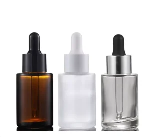 30ml 40ml 50ml 60ml 100ml Empty Amber Black Clear Flat Shoulder Glass Dropper Bottle for Essential Oil Serum Packaging