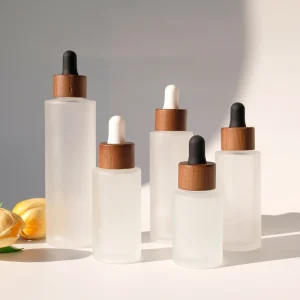 30ml 40ml 50ml 60ml 80ml Frosted Flat-Shoulder Glass Dropper Bottle with Walnut Dropper Cap