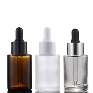 30ml 40ml 50ml Flat Shoulder Clear Amber Frosted Glass Serum Dropper Bottle Cosmetic Oil Pipette Container