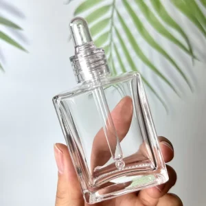 30ml 50ml 100ml 120ml Transparent Flat Square Rectangular Cosmetic Glass Bottle Empty Perfume Dropper Oil Serum Bottles