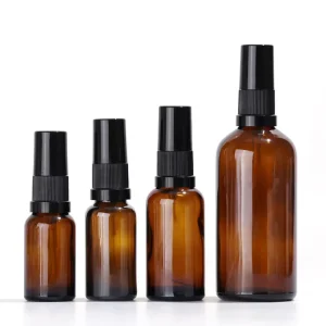 30ml 50ml 100ml Brown Amber Perfume Glass Bottle with Whole Black Spray Pump Lid