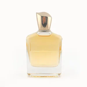 30ml 50ml 100ml Curved Square Clear Glass Perfume Bottle with Gold Metallic Angular Cap