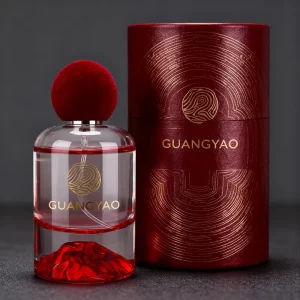 30ml 50ml 100ml Cylindrical Red Volcanic Base Perfume Bottle with Plush Spherical Cap