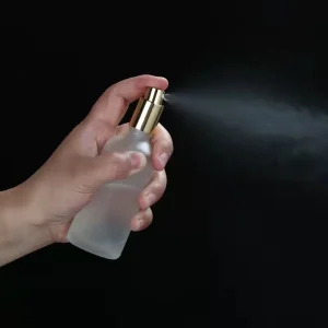 30ml 50ml 100ml Frosted Black Glass Spray Bottle with Gold Fine Mist Cap
