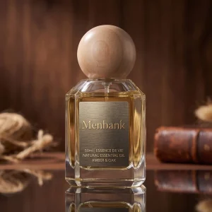 30ml 50ml 100ml Luxury Classical Square Perfume Glass Bottle Heavy Base Wooden Sphere Conical Cap Beveled Edges Sloped Shoulder
