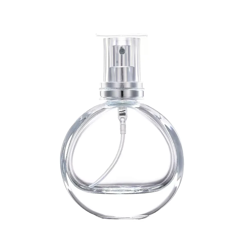 30ml 50ml 100ml Portable Flat Glass Perfume Spray Bottles with Gold Pump Sprayer