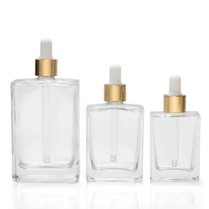 30ml 50ml 100ml Square Glass Bottle Set with Lotion Dropper Bottle and Cream Jar