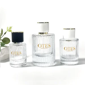 30ml 50ml 100ml Transparent Striped Cylinder Glass Perfume Spray Bottle