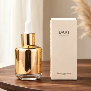 30ml 50ml 60ml Electroplated Gold Mirror Round Thick Base Glass Dropper Bottle Serum Essential Oil Vial With Gift Box