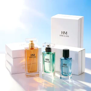 30ml 50ml 90ml 100ml Flat Rectangle Silk Screen Printed Perfume Glass Bottles with Plastic Lid and Customized Gift Box