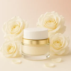 30ml-50ml Clear Glass Cosmetic Jar with White and Gold Electroplated Lid for Serum, Cream, Body Scrub