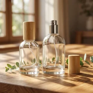 30ml 50ml Clear Glass Round Empty Refill Spray Perfume Bottles with Bamboo Cap