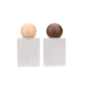 30ml 50ml Frosted Glass Refillable Perfume Atomizer Mist Spray Bottle with Wooden Lids