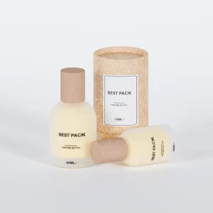 30ml 50ml Frosted Glass Round Empty Refill Spray Perfume Bottles with Bamboo Screw Cap and Screen Printing