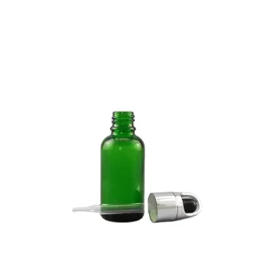30ml 50ml Green Glass Bottles for Essential Oil, Skincare, and Lotion with Basket Dropper Cap