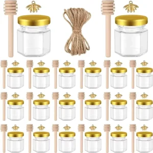 30ml 50ml Luxury Honey Jar Packaging Hexagonal Transparent Mini Honey Jar with Dipper