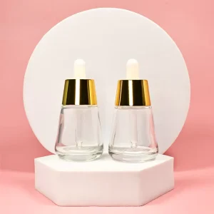 30ml 50ml Transparent Cylinder Glass Dropper Bottles with Gold Collar Screw Cap China Factory Supply Serum Skincare