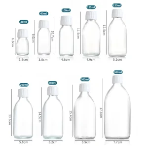 30ml 60ml 100ml 125ml 150ml 200ml 250ml 300ml Clear Glass Oral Liquid Bottles with Tamper-Proof Screw Caps