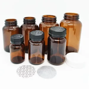 30ml 60ml 100ml 200ml 500ml Wide Mouth Amber Glass Tablet Pill Bottle for Pill Capsule Packaging