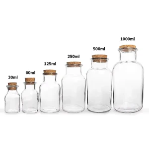 30ml 60ml 125ml 250ml 500ml 1000ml Clear Food Storage Glass Jars with Cork Lids