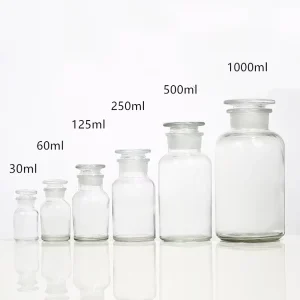 30ml 60ml 125ml 250ml 500ml Clear Wide Mouth Glass Apothecary Jar with Stopper