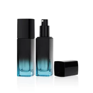 30ml 60ml Square Skincare Serum Glass Bottle with Pump Sprayer Black Frosted Glass