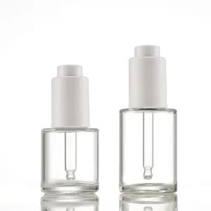 30ml Clear Cosmetic Glass Dropper Bottle Flat Shape for Skin Care Serum Eye Cream Gold Lid Screw Cap for Essential Oil Bottle