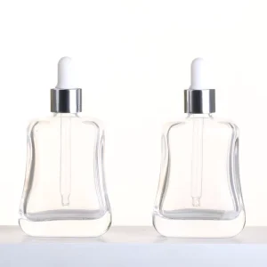 30ml Cosmetic Packaging Clear Glass Hair Oil Gold Collar Dropper Bottle Round Essential Oil Bottle