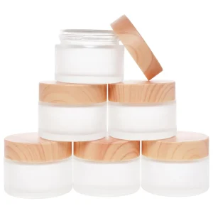 30ml Frosted Cream Jar Wide Mouth Glass Skincare Makeup Liquid Foundation Packaging Eye Cream Storage with Faux Wooden Cap