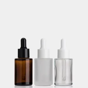 30ml Frosted Glass Serum Dropper Bottle, Flat Shoulder Cylinder Shape
