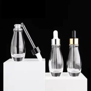 30ml Glass Dropper Bottle Spiral Mouth Black Gold Sliver Glossy Cosmetic Bottle