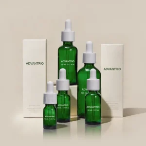 30ml Green Glass Dropper Bottle Custom Print for Essential Oil Cosmetic Serum and Skincare