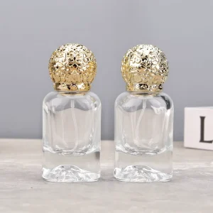 30ml Luxury Clear Glass Perfume Bottle with Ornate Gold Filigree Ball Cap Empty Refillable Spray Atomizer