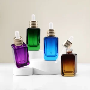 30ml Multi-Color Square Glass Serum Dropper Bottles for Essential Oil and Skincare Products