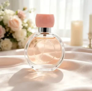 30ml OEM ODM Flat Round Glass Perfume Spray Bottle With Crimp Neck and Box