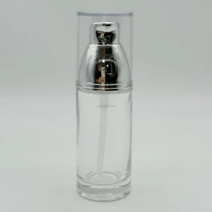 30ml Round Foundation Glass Bottle with Silver Pump Head for Skincare Packaging