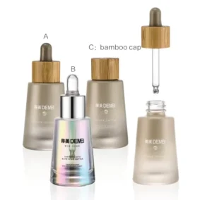 30ml Skincare Glass Serum Bottle with Bamboo Pump Lock Dropper Customized Color Bulb Screen Printing
