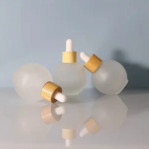 30ml and 50ml Glass Spherical Spray Cosmetic Dropper Bottle with Lid for Serum and Essential Oil Skincare Packaging