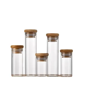 30mm Diameter Small Clear High Borosilicate Glass Food Storage Bottle Cork Lid Hot Stamping Screen Printing Matte Finish Candy